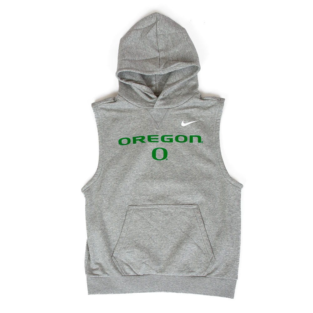 Classic Oregon O, Nike, Grey, Hoodie, Cotton Blend, Kids, Youth, Sleeveless, Club, Fleece, Pullover, Sweatshirt, 955881